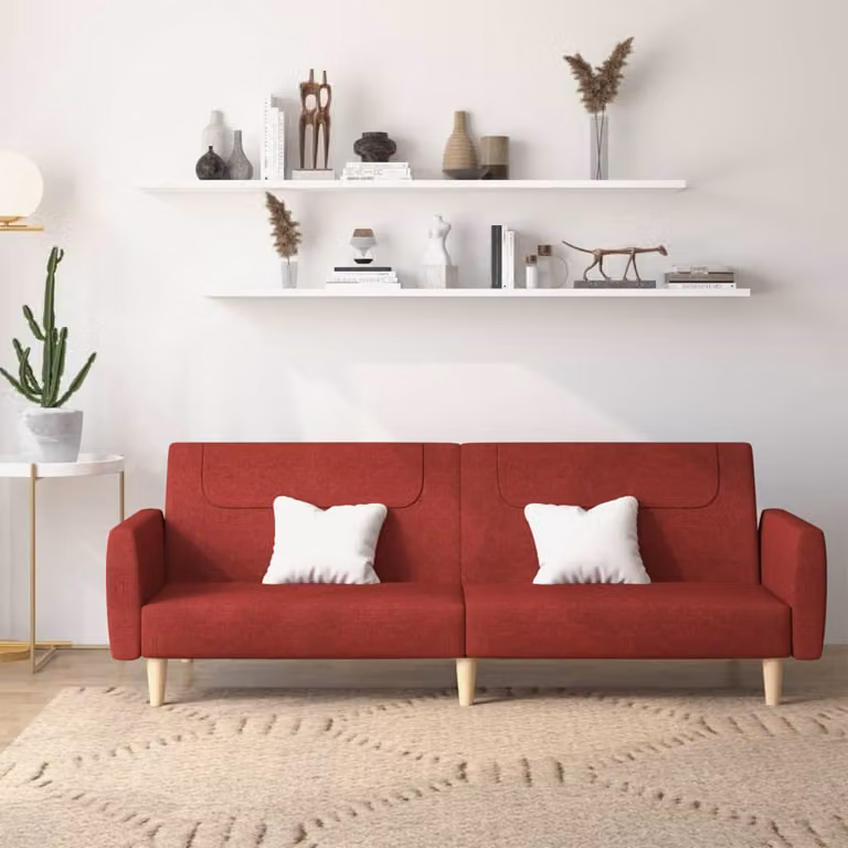 vidaXL Divano Letto Click-Clack a 2 Posti in Tessuto Rosso con Struttura in Legno Solido e Poggiatesta Regolabile, L/P/H: 220 x 90 x 69 cm