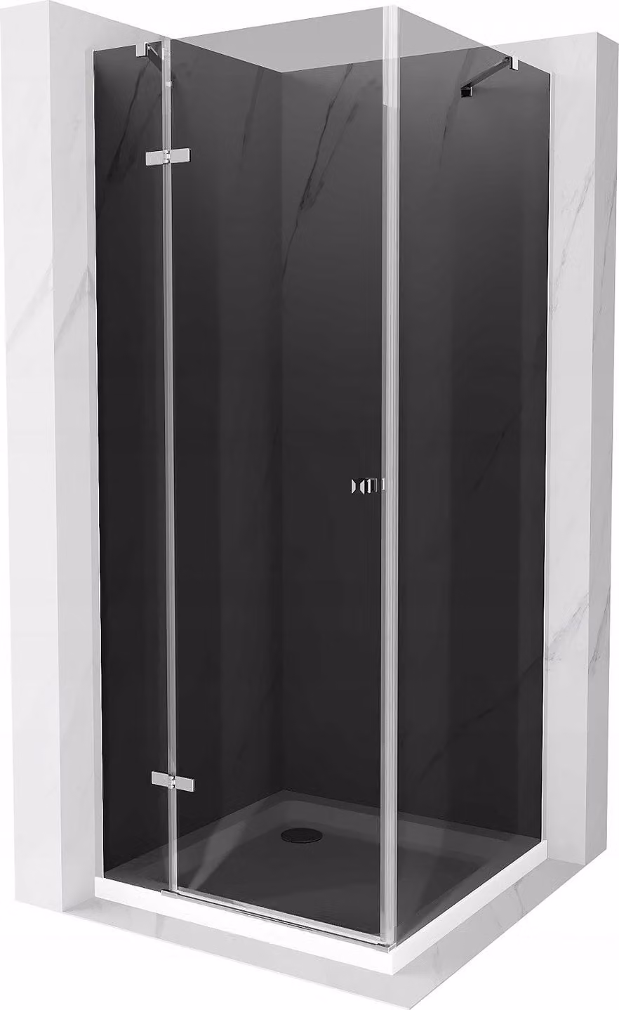 Mexen Roma cabina doccia con porta a battente 80 x 80 cm, grafite, cromo + piatto doccia Flat, bianco - 854-080-080-01-40-4010