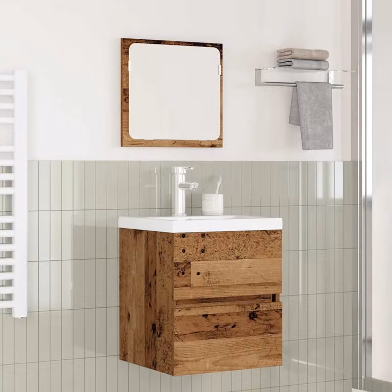 vidaXL Set di mobili per il bagno moderno composto da mobile lavabo e armadietto specchio in legno, Bianco e Marrone