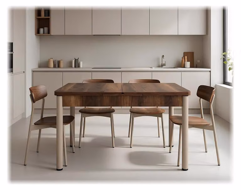 Tavolo da pranzo moderno, rettangolare, in legno marrone, confortevole