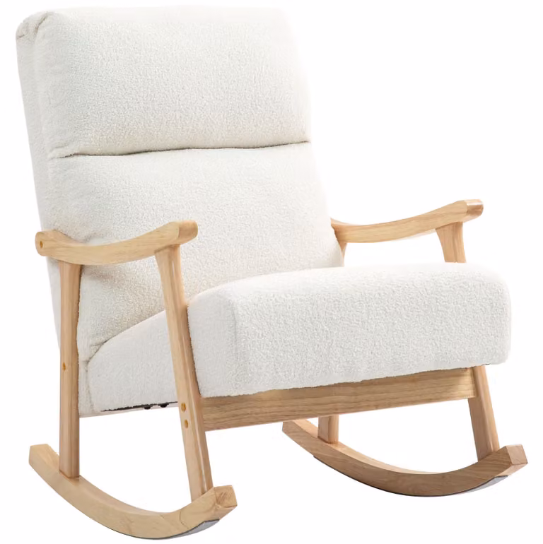 Sedia a dondolo HOMCOM, poltrona oscillante ergonomica, poltrona con braccioli, poltrona da allattamento