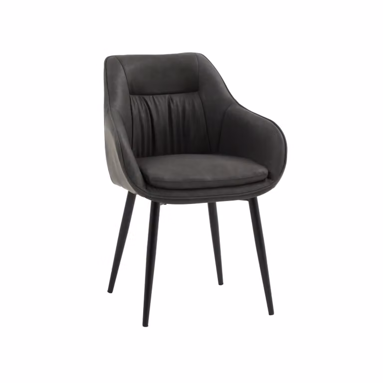 Set di poltroncine HAMMERSMITH in similpelle antracite e gambe in metallo nero, con braccioli