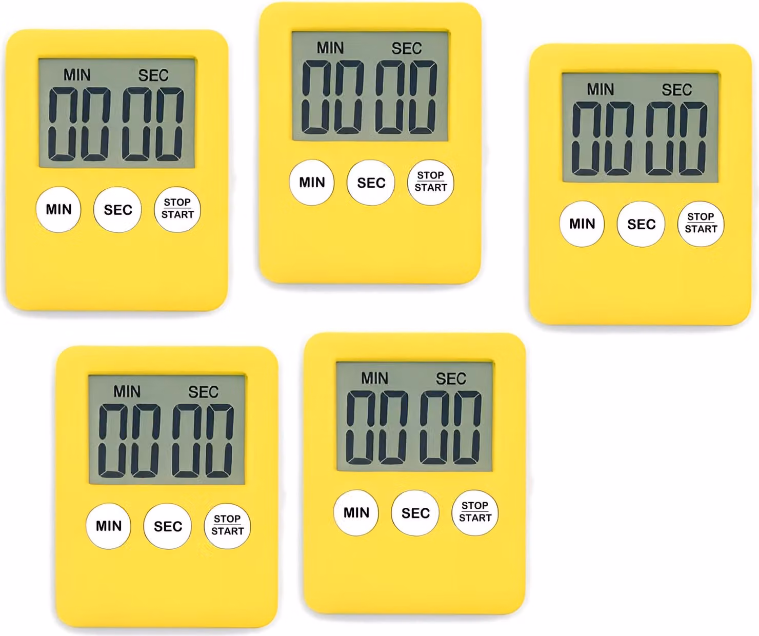 Set di 5 timer digitali, timer da cucina, sveglie gialle