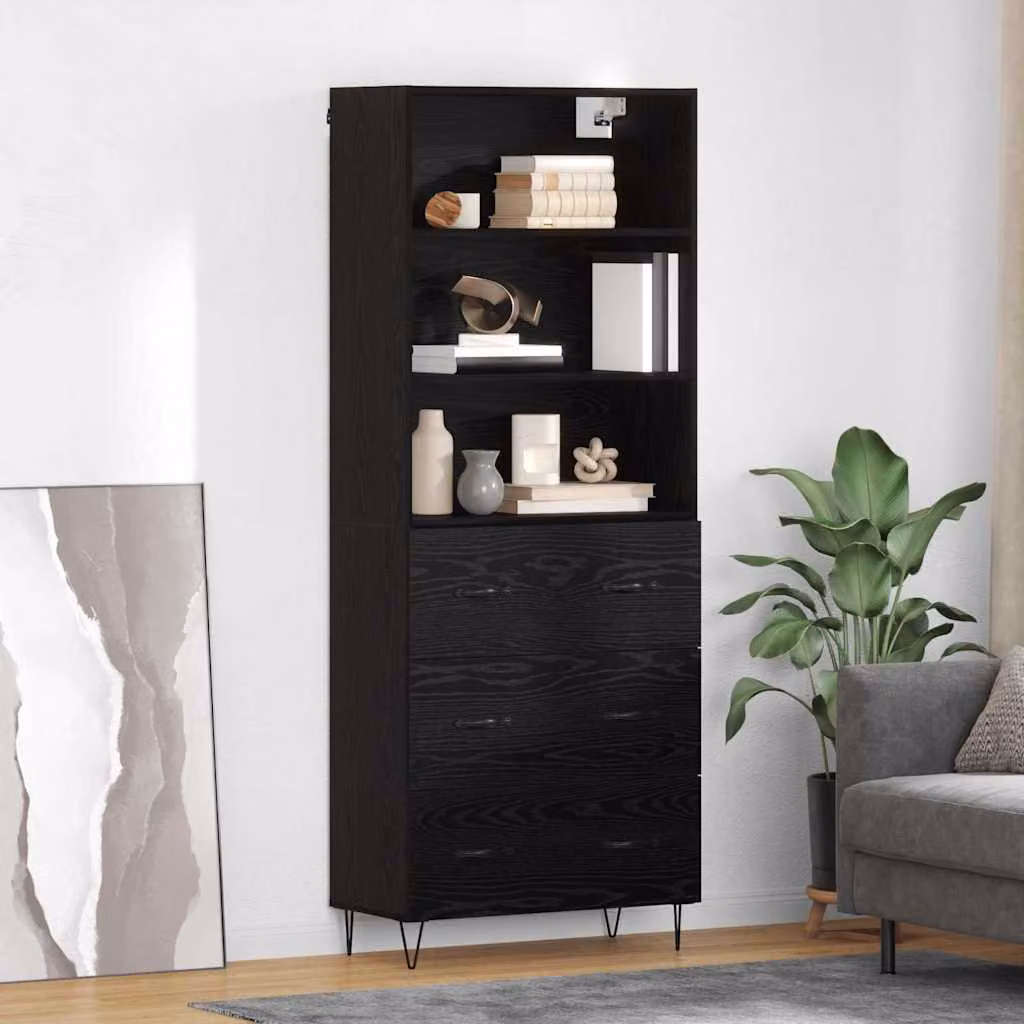 Set di 2 credenze moderne vidaXL in rovere nero con finitura opaca L: 69,5 cm, P: 34 cm, H: 180 cm