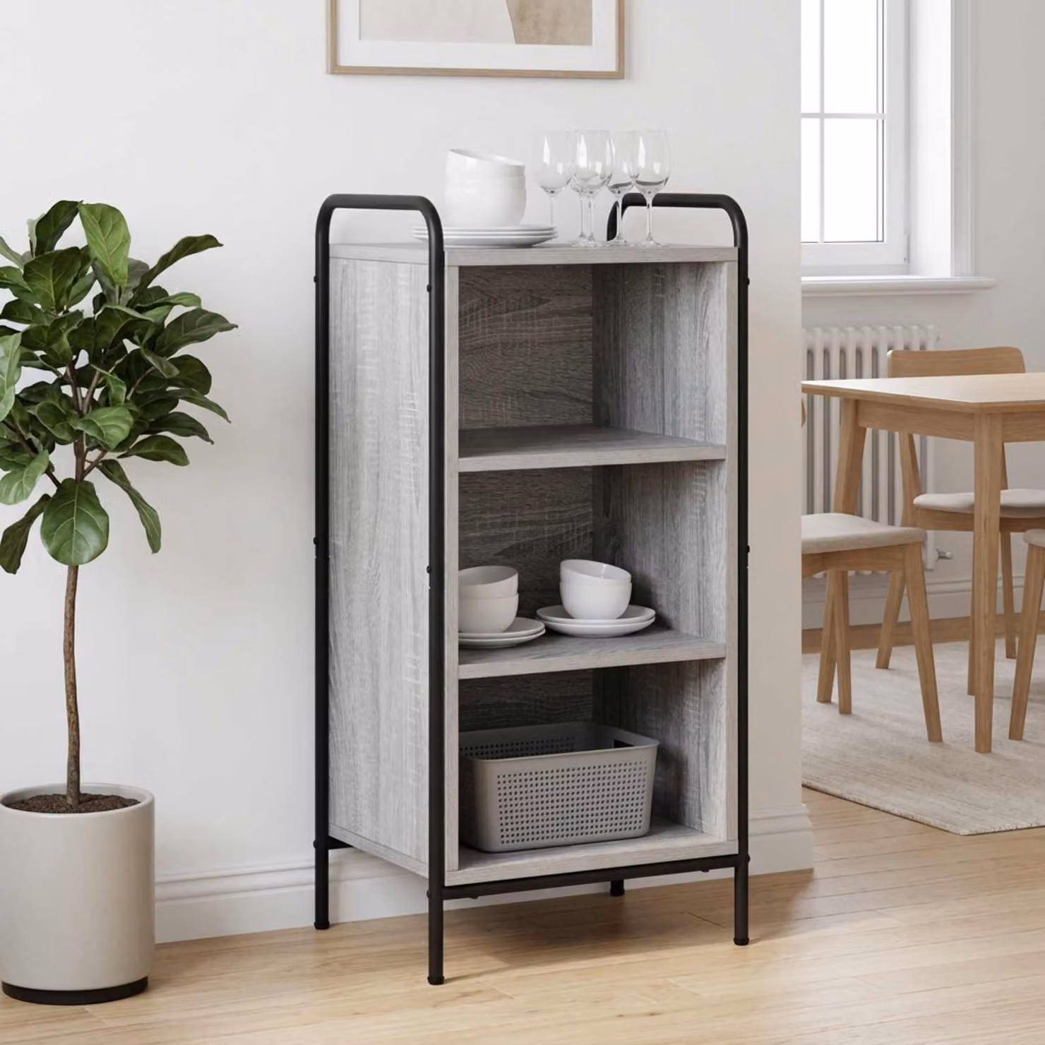 Credenza moderna vidaXL in legno ingegnerizzato e metallo, colore grigio, L: 97 cm, P: 33 cm, H: 81 cm
