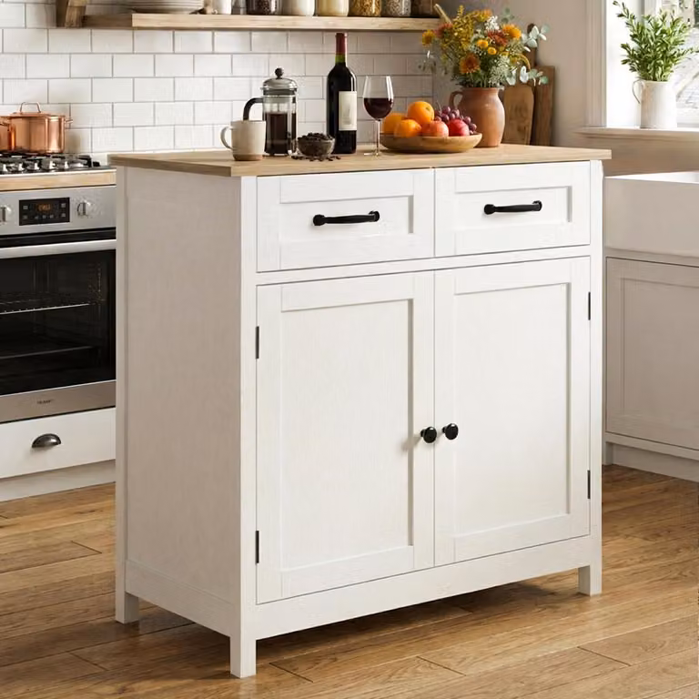 Mobiletto da cucina, credenza, mobile per il soggiorno, cassettiera con 2 cassetti e 2 ante, colore marrone