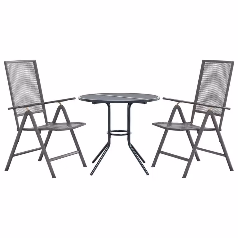 Set Sedie Giardino Reclinabili 3pz Antracite Acciaio Verniciato