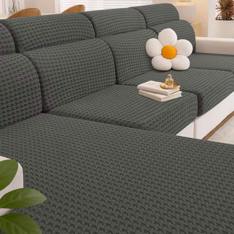 Copertura elastica per cuscini del divano, forma a L, per 1 posto * 3 cuscini + chaise longue, colore verde militare