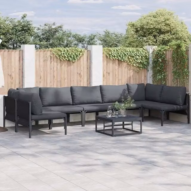 Set Divano da Giardino 7 pz Nero Acciaio 3378981