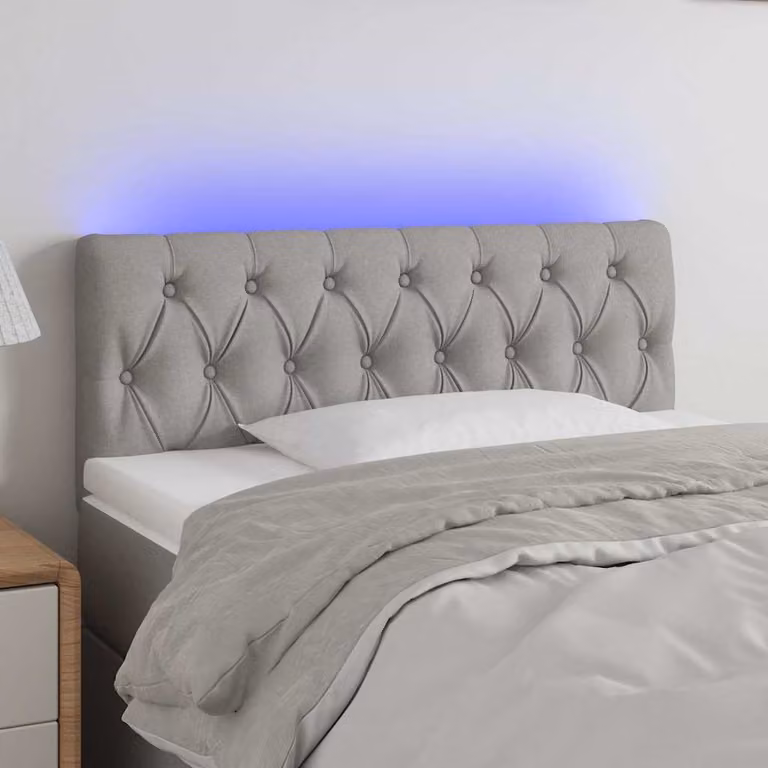 Testiera per letto vidaXL in tessuto grigio con illuminazione LED e porta USB, L 100 cm, P 7 cm, H 78-88 cm
