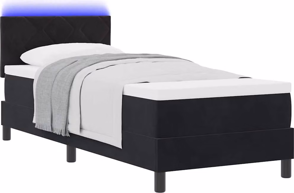 Letto a Sorgente LED con materasso Nero 80 x 200 cm Velluto
