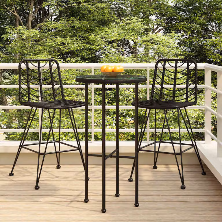 Set di 2 sgabelli da bar vidaXL neri in rattan PE e acciaio per giardino e balcone L/P/H: 45 x 56 x 103,5 cm