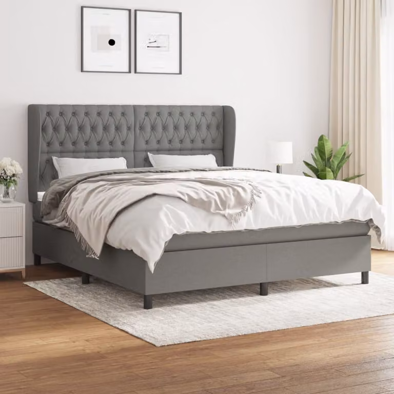 The Living Store Letto a molle con materasso grigio scuro 180x200 cm in tessuto