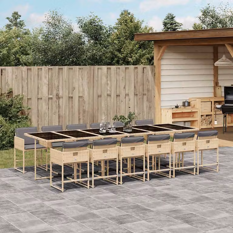 Set Pranzo da Giardino vidaXL in Polyrattan con Cuscini Beige, Nero e Grigio, 13 pz