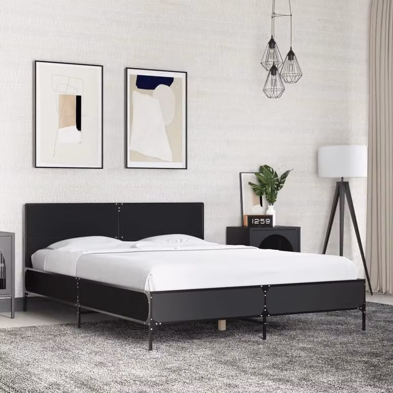 vidaXL Giroletto Nero in Legno e Metallo L: 140 cm, P: 200 cm