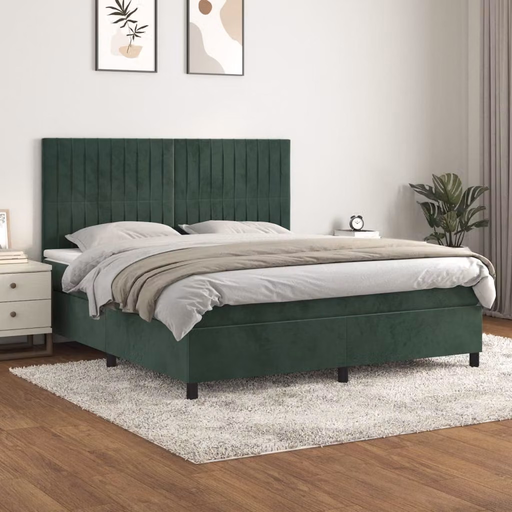 Maison Exclusive - Giroletto a Molle con Materasso Verde Scuro 160x200 cm Velluto
