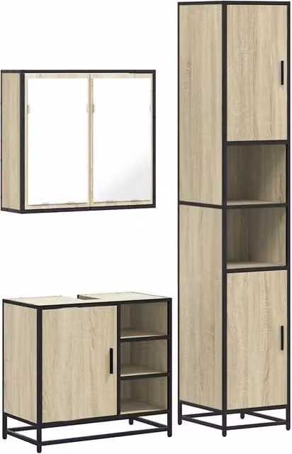 Set Mobili da Bagno | Armadio da bagno 3 pz Rovere Sonoma in Legno Multistrato