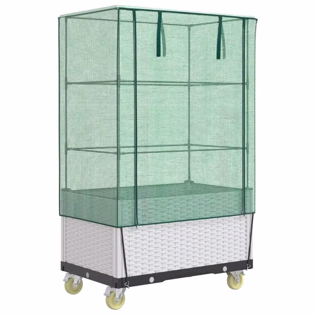 Letto rialzato con copertura e ruote effetto rattan vidaXL bianco e verde L: 80 cm, P: 50 cm, H: 182 cm – 2
