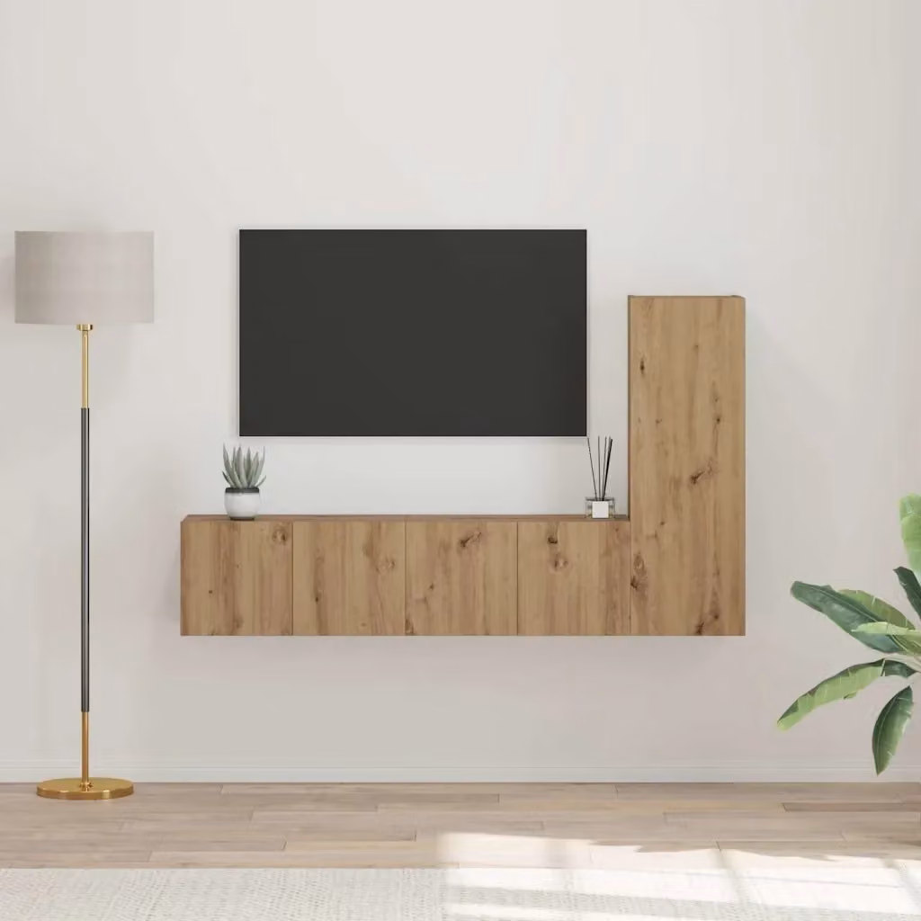 Set di 3 pezzi mobile porta TV moderno in legno multistrato color rovere opaco per soggiorno, L/P/H: 60 x 30 x 30 cm – 2