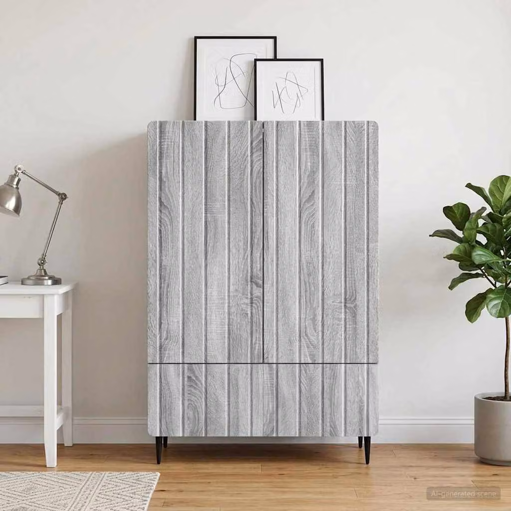 Credenza moderna vidaXL in legno ingegnerizzato e metallo, colore Grigio Sonoma, L: 66 cm, P: 34,5 cm, H: 97 cm