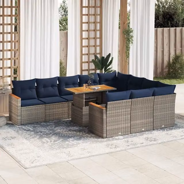 Set Divani da Giardino 11 pz con Cuscini in Polyrattan Grigio 3327540