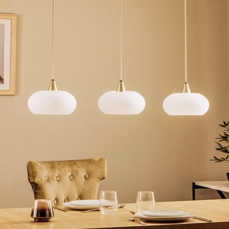 Lampada a sospensione Sharvil Lucande, dimmerabile, Bianco / Opale, Soggiorno / Sala da pranzo, Vetro, Design, Lampada a sospensione