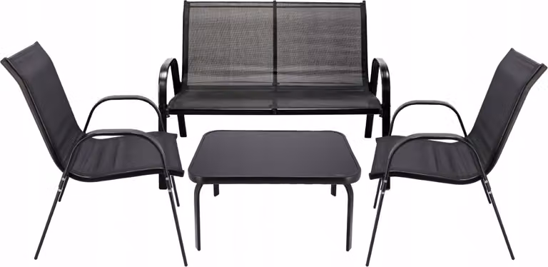 JUMI MOBILI DA GIARDINO: set da terrazza e giardino, composto da tavolino, sedie e divano, nei colori nero e caffè