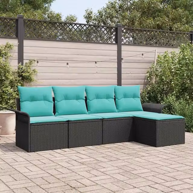 Set Divano da Giardino 5 pz Nero polyrattan 3353995