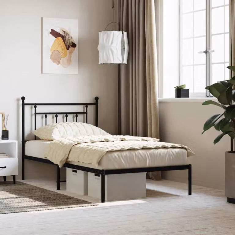 The Living Store Struttura letto con testiera in metallo nero 100x190 cm