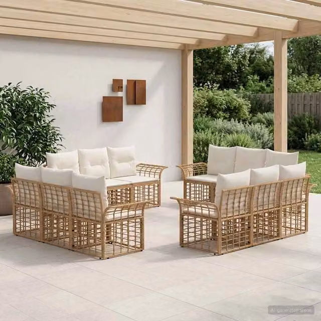 Set di divani da esterno 12 pz Naturale e Bianco Crema 3437656