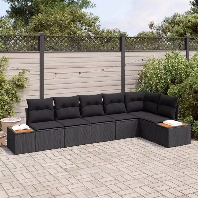 Set Divano da Giardino 6 pz 6-Numero di posti Nero Polyrattan 3356763