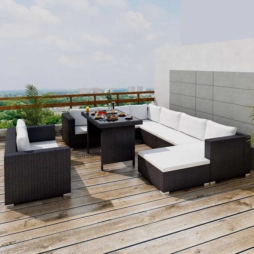 vidaXL set da giardino da 10 pezzi con cuscini in rattan grigio