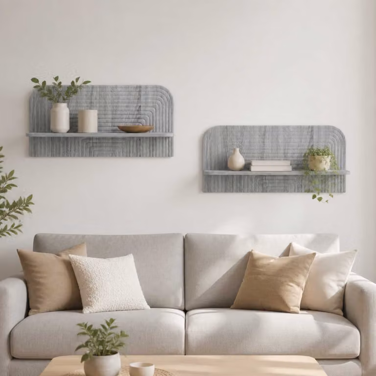 Set di 2 scaffali da parete vidaXL in legno e MDF, colore grigio Sonoma, L 80,5 x P 13,5 x H 37,5 cm
