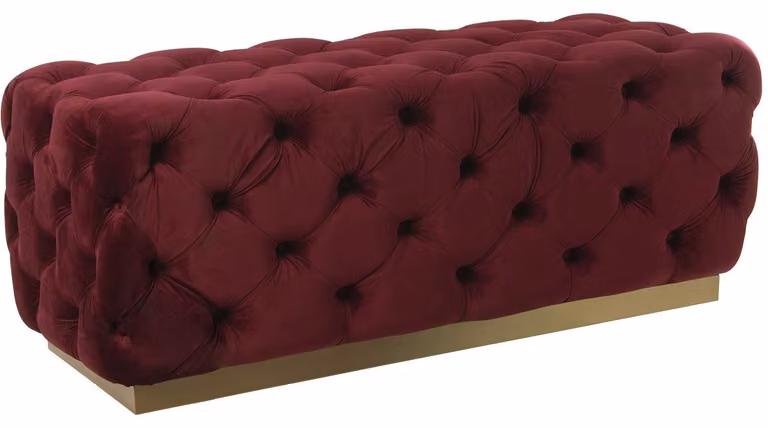 Pouf in legno e tessuto, color bordeaux, dimensioni 125 x 45 x 47 cm
