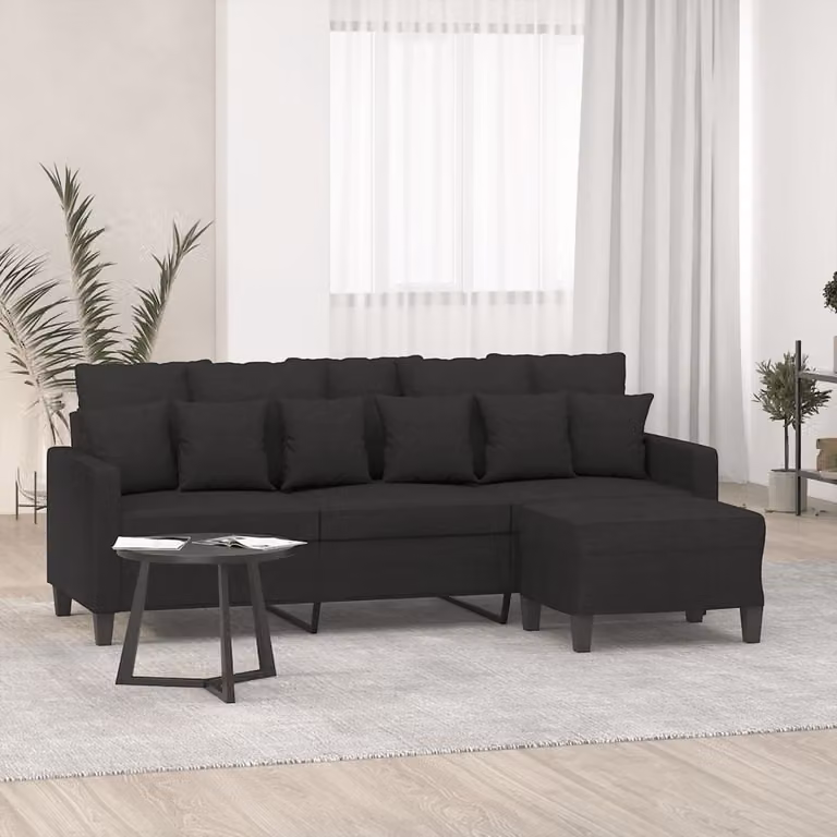 Maison Exclusive - Divano a tre posti con poggiapiedi, nero, 180 cm, in tessuto