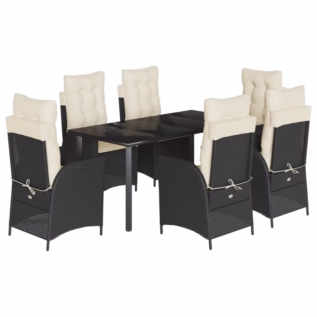 Set da Pranzo da Giardino vidaXL 7 pz in Polyrattan Nero con Piano in Vetro – 2