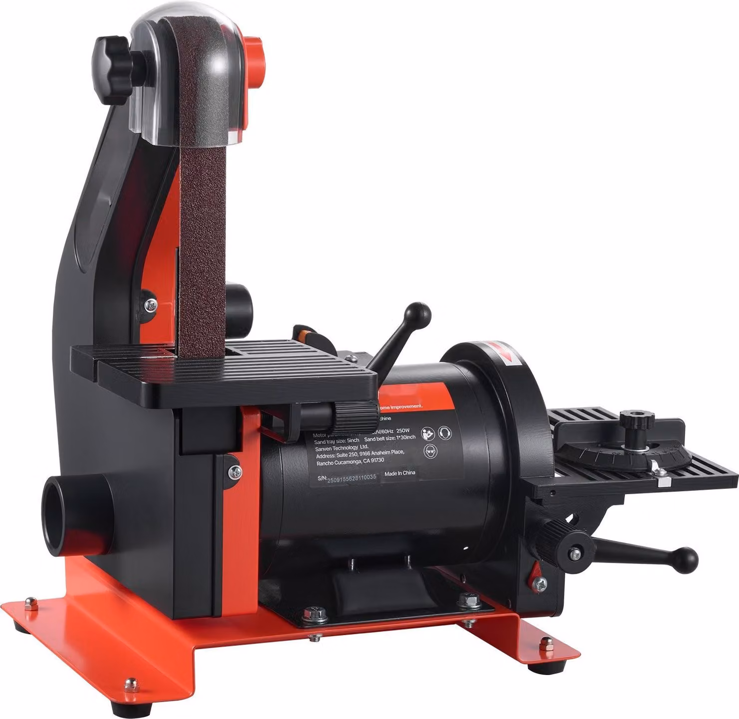 Levigatrice - Levigatrice a nastro e a disco - Motore da 250 W - Disco di levigatura da 127 mm - Nastro abrasivo da 25,4 x 762 mm - Tavolo inclinabile da 0 a 45° - Sistema di aspirazione della polvere - Per legno e affilatura dei coltelli