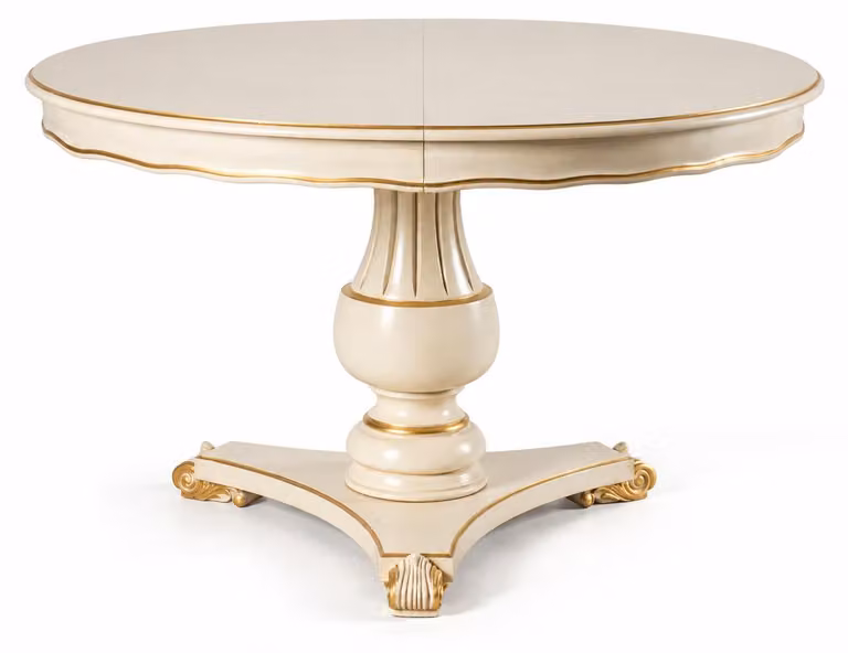 Tavolo da pranzo beige, moderno, in legno. Tavolo allungabile, adatto sia per la sala da pranzo che per il soggiorno