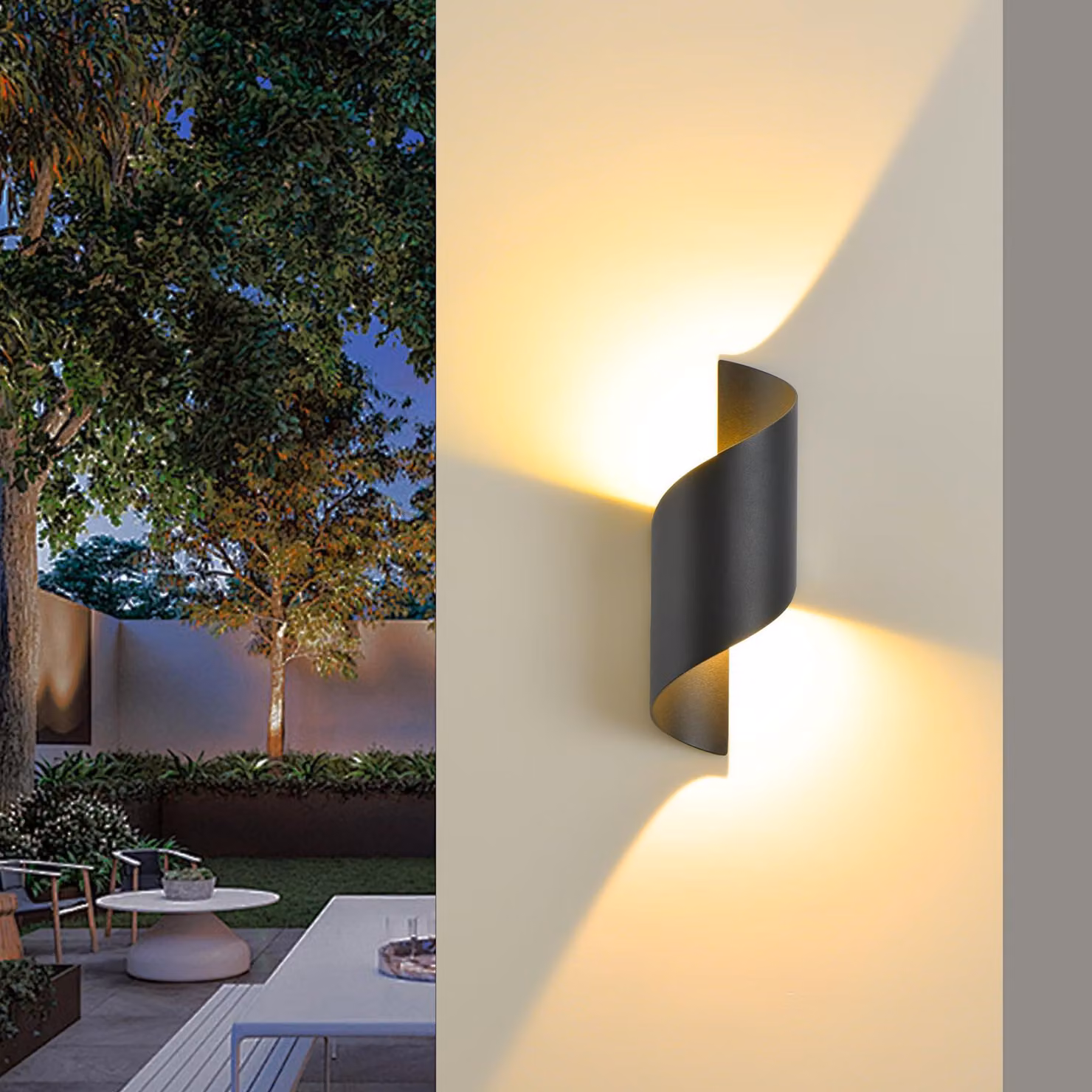 Lampada a parete LED, 10W, 3000K, luce calda, design up-down, alluminio, grado di protezione IP65, colore nero