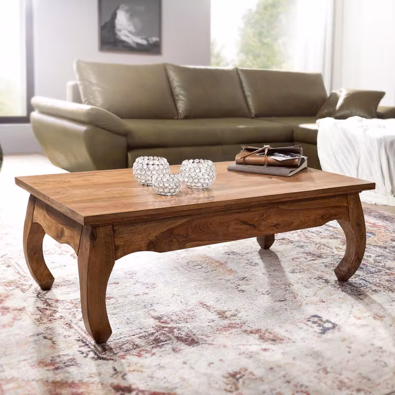 Tavolino FineBuy in legno massello di sheesham, larghezza 110 cm, tavolino da salotto di design, marrone scuro, stile country