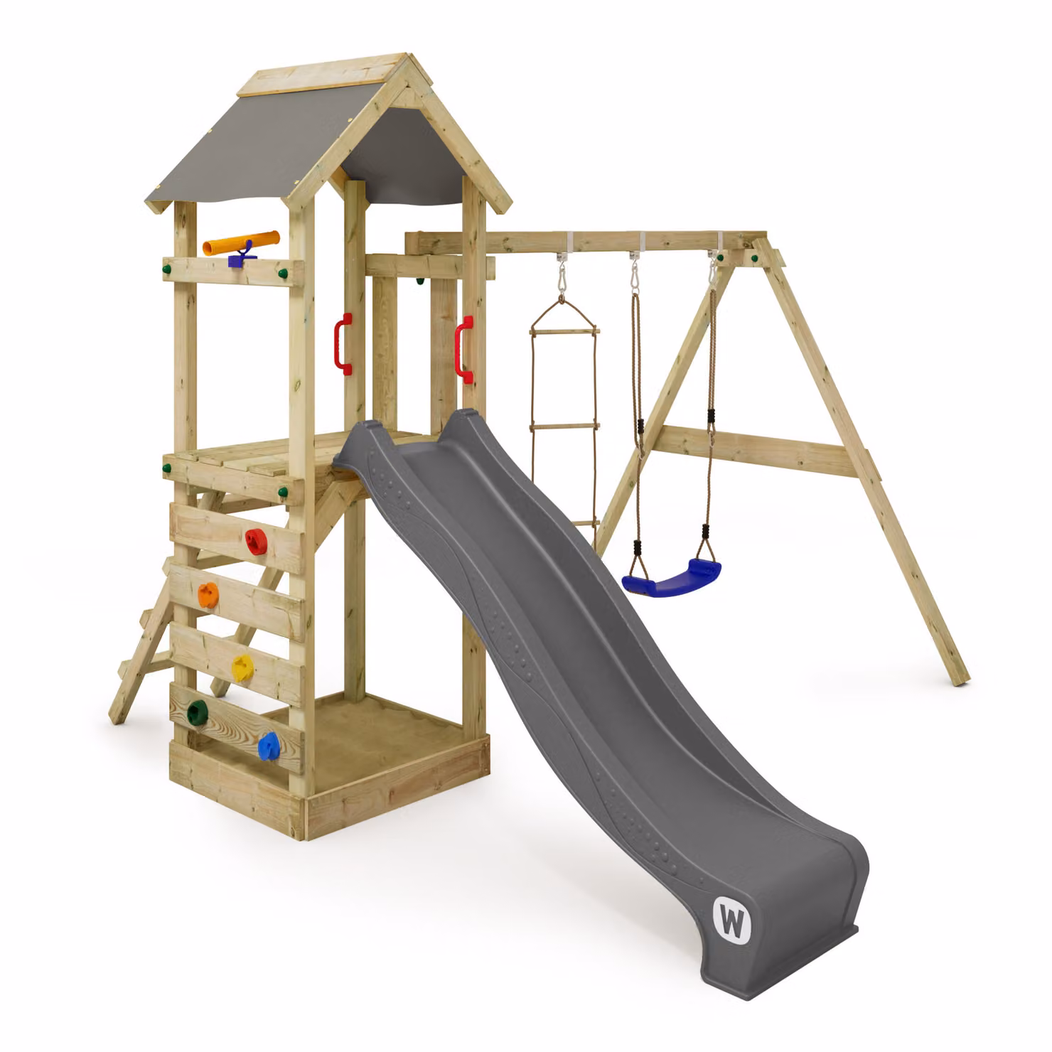 Torre giochi Wickey FreeFlyer con altalena e scivolo, colore antracite