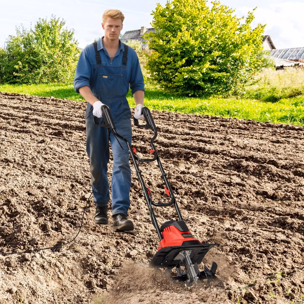 Motocoltivatore da giardino pieghevole elettrico Costway Rosso con larghezza di lavoro 36 cm