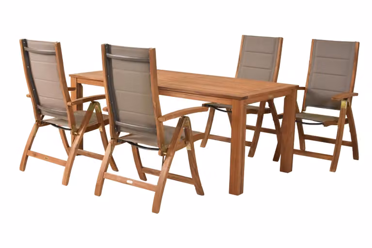 Set di mobili da giardino Merxx Acapulco 5 pezzi, 4 poltrone pieghevoli, tavolo 185 x 90 cm - Acacia/Tessuto