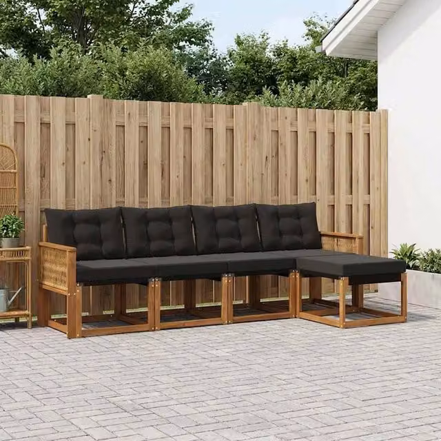 Set di divani da esterno 5 pz Naturale e Nero 3381892