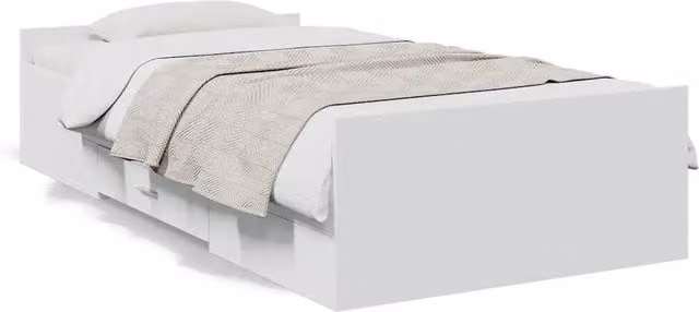 Letto singolo | Letto per adulti | Giroletto con Cassetti Bianco 75x190 cm in Legno Multistrato