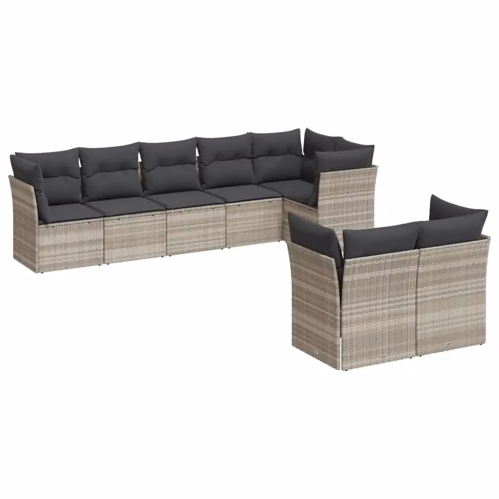vidaXL Set Divano da Giardino a L 8pz in Polyrattan con Cuscini Grigio Chiaro – 2