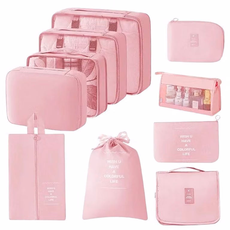 Sacchetti per l'organizzazione dei bagagli, design pieghevole, utilizzo versatile, confezione da 10 pezzi, colore rosa