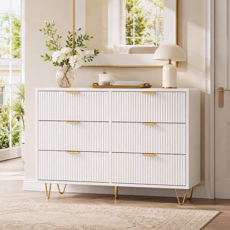 Comodino INONEFT con 6 cassetti, bianco; mobile contenitore laterale con spazio di archiviazione, cassettiera per vestiti e giocattoli, ideale per soggiorno, ingresso, dimensioni 100x34x73 cm
