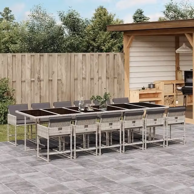 Set da Pranzo da Giardino 13pz con Cuscini Grigio in Polyrattan 3211307