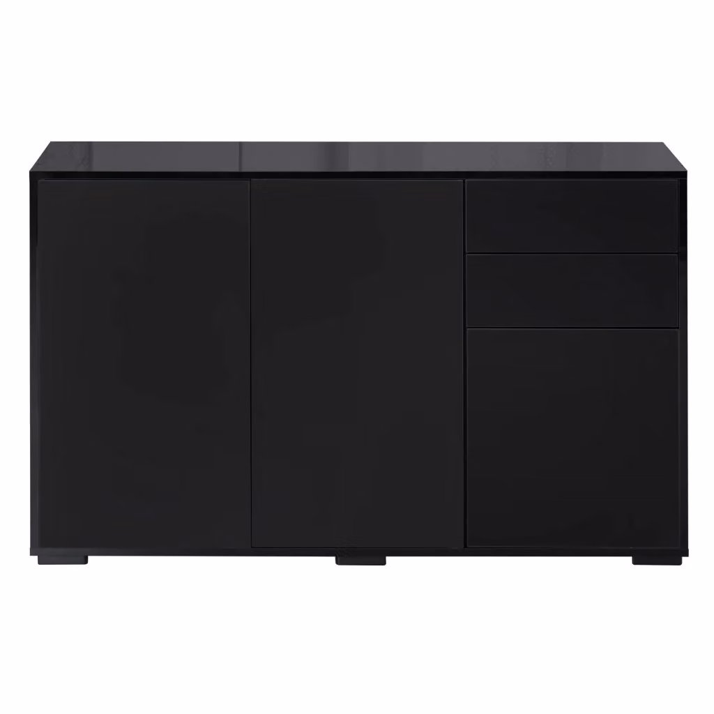Cassettiera Zephmum con 2 cassetti e 3 porte, colore nero, L 117 cm x P 36 cm x H 74 cm – 2